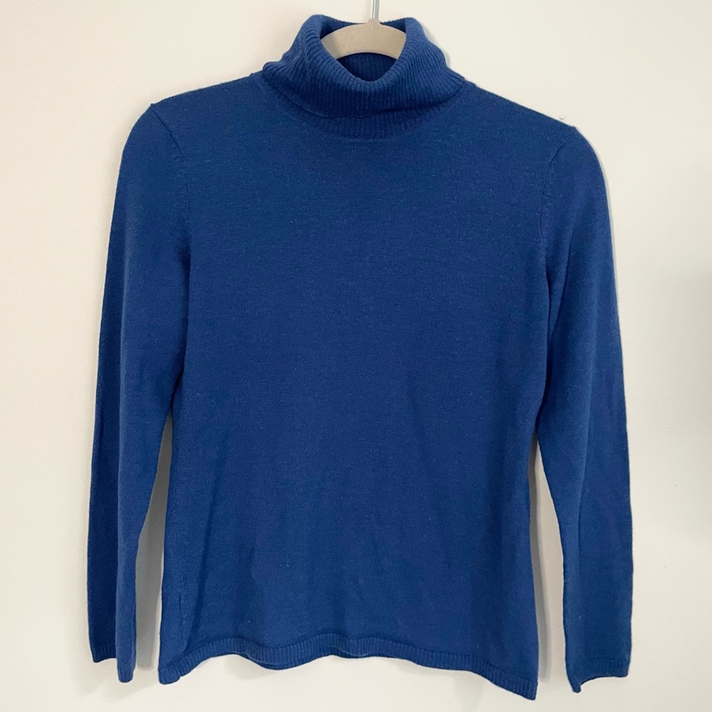 Ann Taylor Loft Wool Blend Blue Cobalt Turtleneck Sweater Top Medium Petite